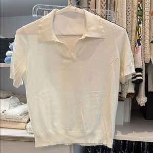 Minnie Rose Women's Cream Polo Top